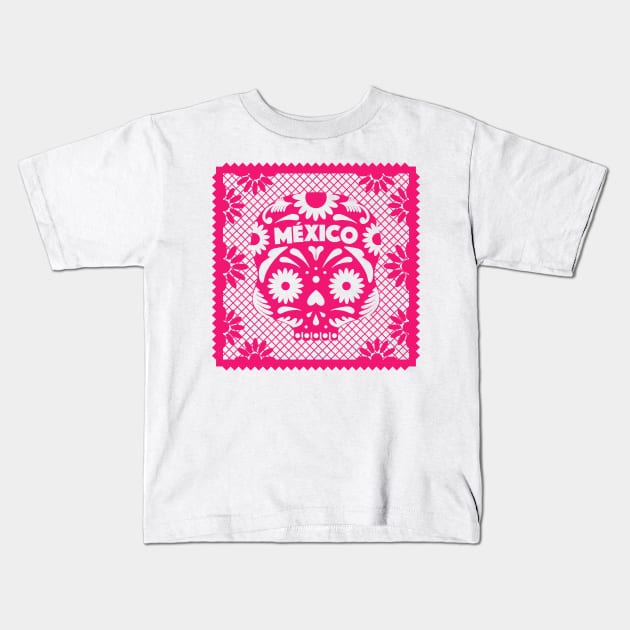 Mexican Day Of The Dead Pink Sugar Skull / Traditional Cultural Icon in México by Akbaly Kids T-Shirt by Akbaly